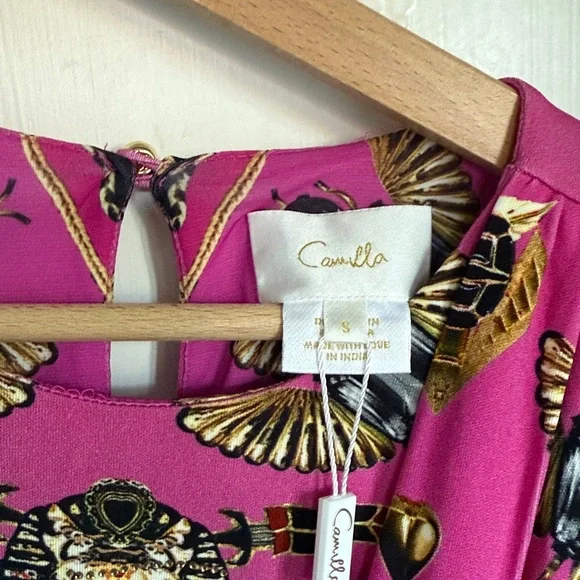 New NWT Camilla Asymmetrical Draped Long Sleeve Short Dress - Song Of The Scarab - Picture 9 of 10